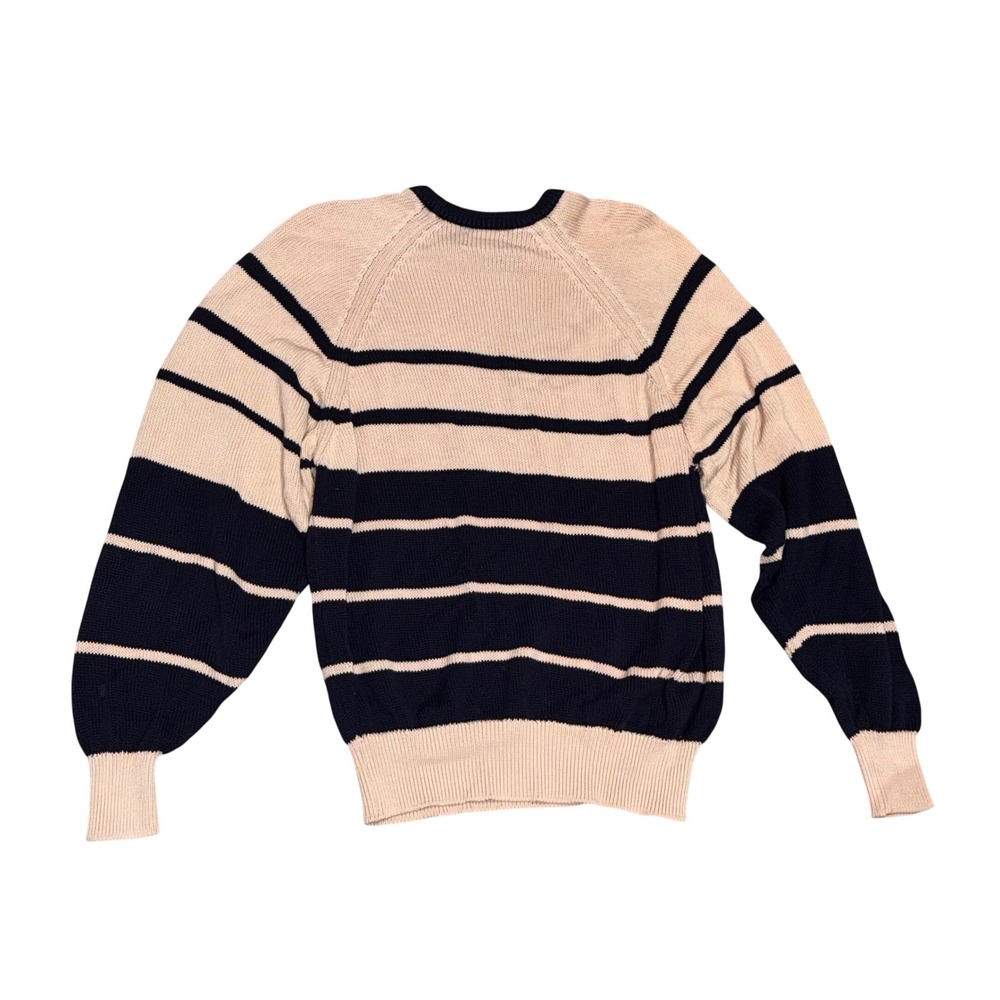 Johnstons of Elgin Cotton Striped Sweater Mens 44 Navy Pink/Peach EUC Scotland - Picture 2 of 7
